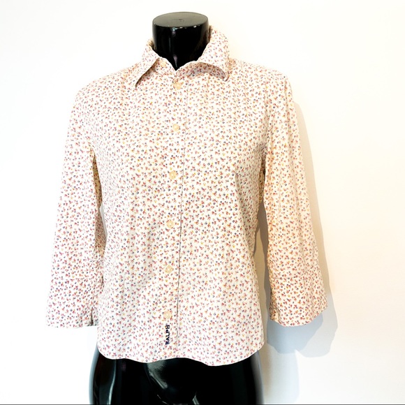 12. RALPH LAUREN Cream Floral Button Up Cotton Blouse - Picture 2 of 11